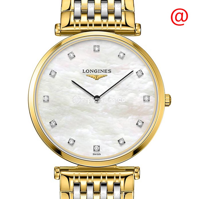 Exquisite Longines LA GRANDE Replica Watch, White Dial, 18kt Steel Case & Bracelet