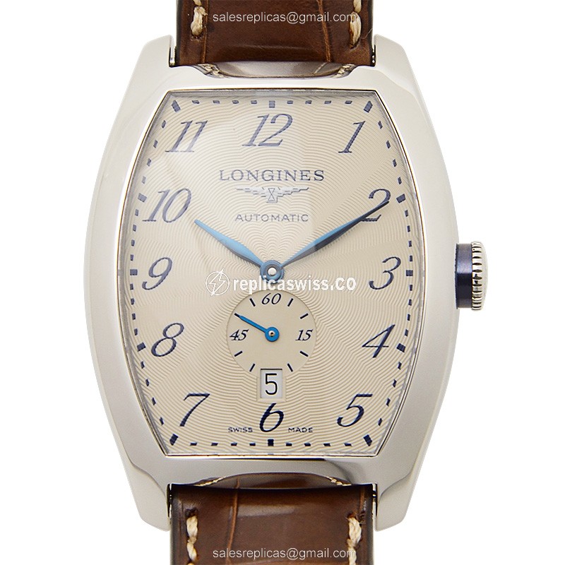 Exquisite Longines LES CLASSIQUES Automatic Replica, Silver Dial, Brown Alligator Strap Watch