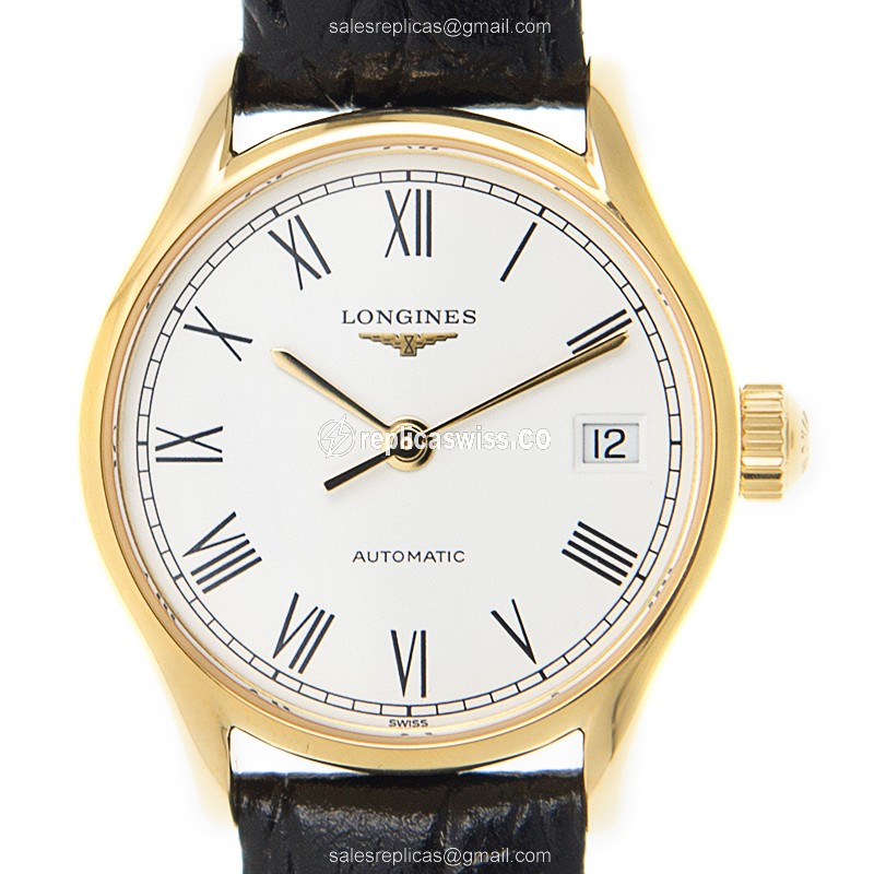 Exquisite Longines Lyre Replica in Gold-Plated Steel Case | Automatic Movement, White Dial Watch