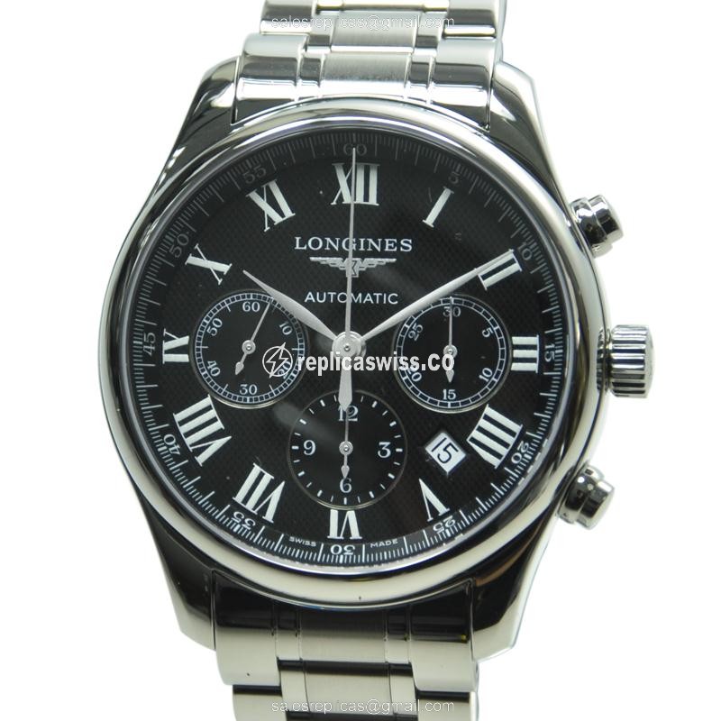 Exquisite Longines Master Replica Watch in Stainless Steel with Automatic Movement Black Dial
