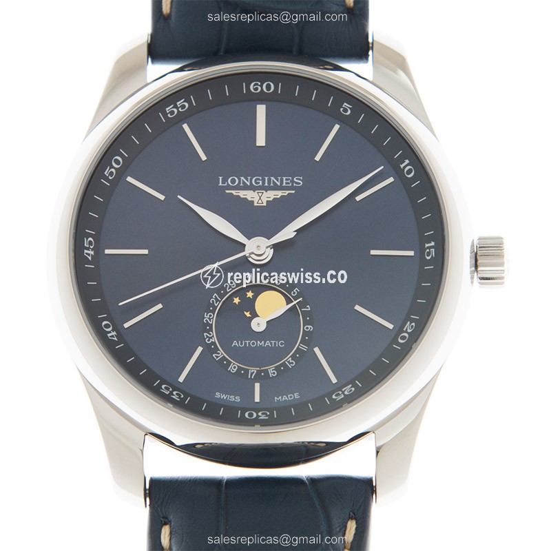 Exquisite Longines Master Replica with Blue Automatic Movement & Stainless Steel Case Watch