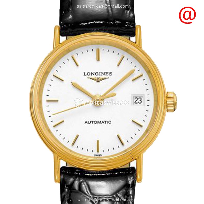 Exquisite Longines Presence Replica with White Dial Leather Strap, Automatic Movement in PVD