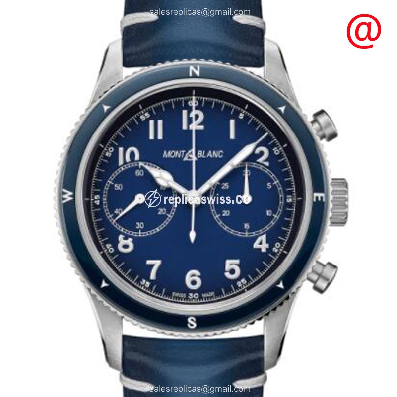 Exquisite Mont Blanc 126912 1858 Automatic Replica, Blue Steel Case & Leather Band Watch