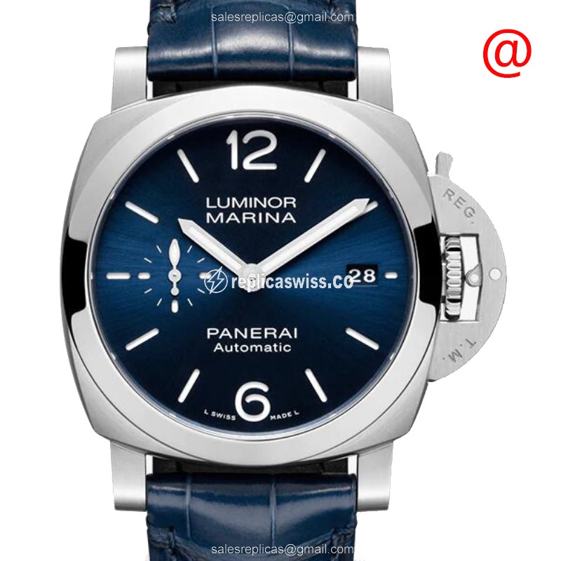 Exquisite Panerai LUMINOR Automatic Replica in Blue Steel Case Blue Alligator Strap Watch
