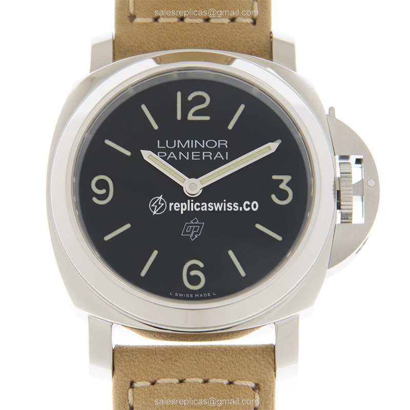 Exquisite Panerai LUMINOR LOGO Replica with Manual Wind Movement Stylish Black Dial on Brown