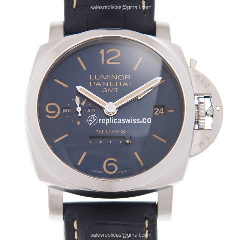 Exquisite Panerai LUMINOR Replica in Blue Dial Stainless Steel, Automatic Movement & Leather