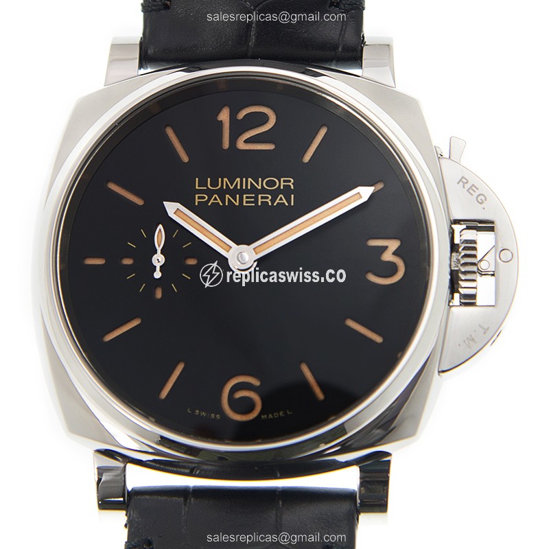 Exquisite Panerai LUMINOR Replica in Stainless Steel with Manual Wind Black Dial, Buckle Clasp