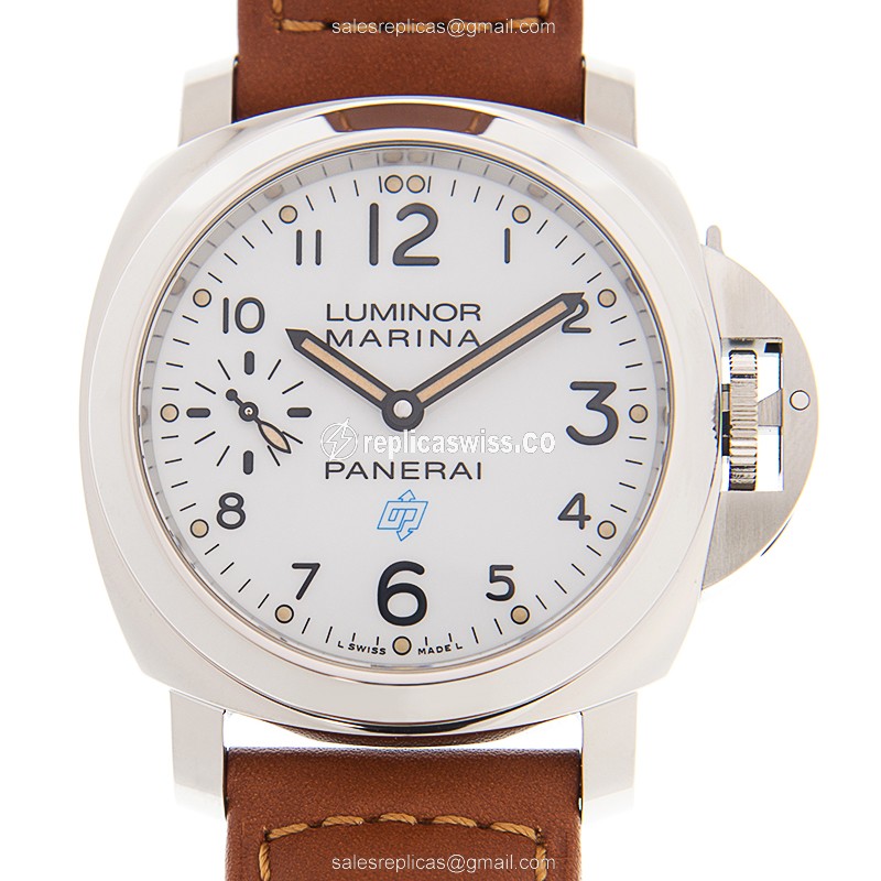 Exquisite Panerai LUMINOR Replica with White Dial Genuine Leather Strap Watch