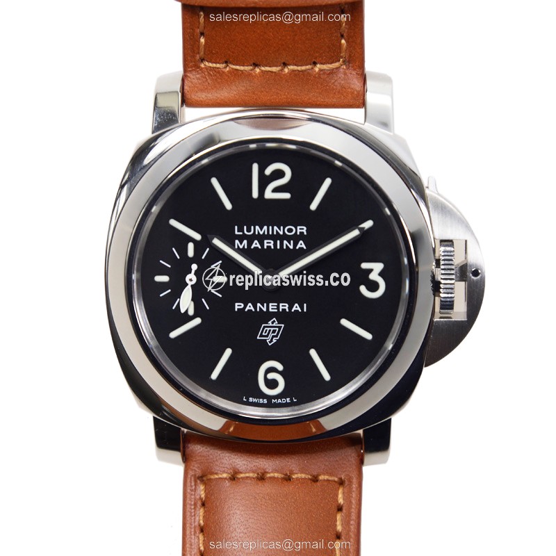 Exquisite Panerai PAM00005 LUMINOR Replica with Manual Wind Movement Black Dial on Brown