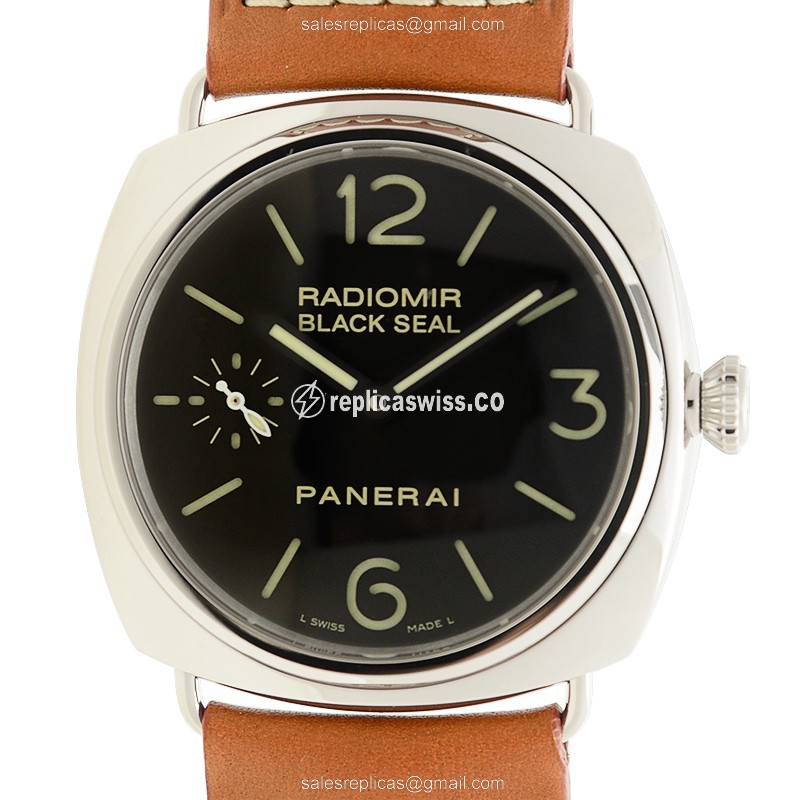 Exquisite Panerai PAM00183 Radiomir Steel Case Automatic Watch, Black Dial & Brown Cowhide Strap