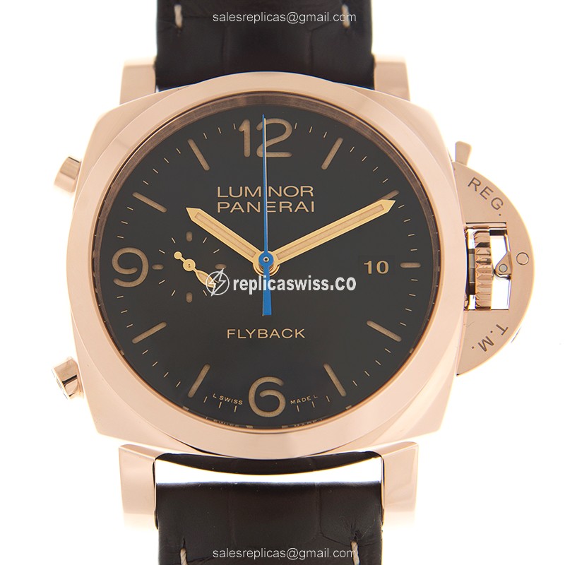 Exquisite Panerai PAM00525 Luminor Automatic — 18kt Rose Gold Case & Black Alligator strap Watch