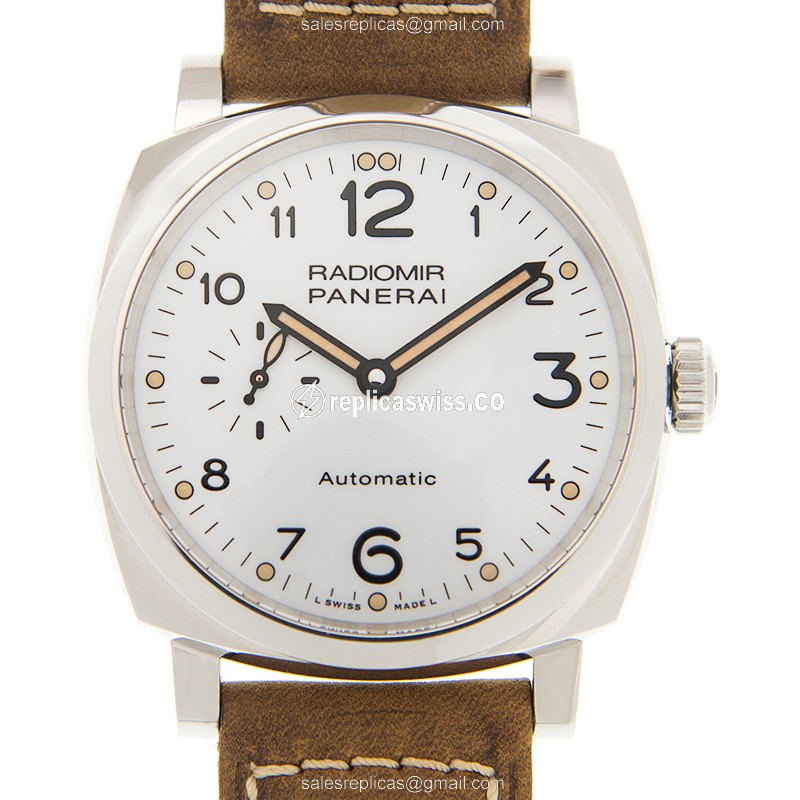Exquisite Panerai PAM00655 Radiomir Replica with Automatic Movement & White Dial on Brown Cowhide