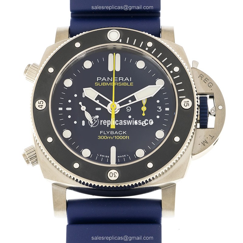Exquisite Panerai PAM01291 Replica in Blue Steel, Automatic Movement, Rubber Blue Strap Watch