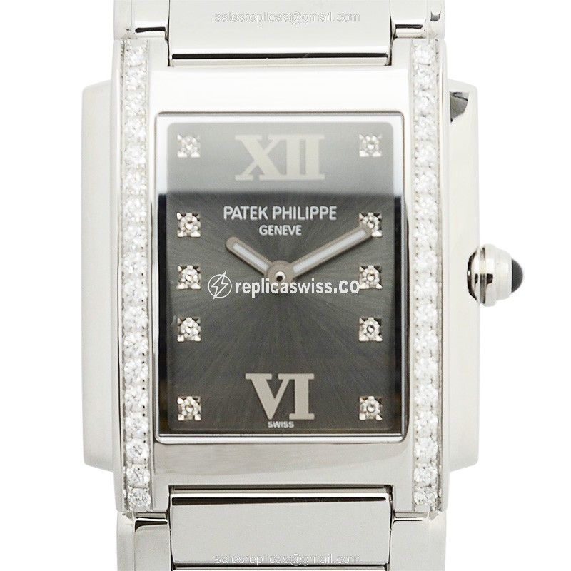Exquisite Patek Philippe 4910/10A-010 Replica in Stainless Steel, Diamond Accents, Dark Grey