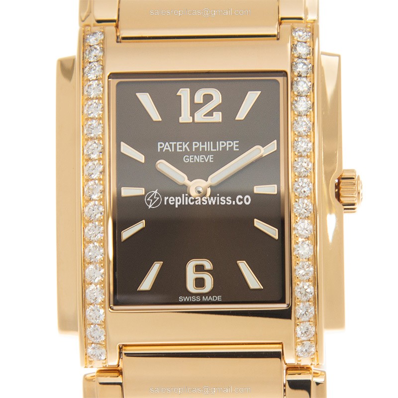 Exquisite Patek Philippe 4910/1201R-001 Replica, Brown Dial on 18kt Gold Strap Watch
