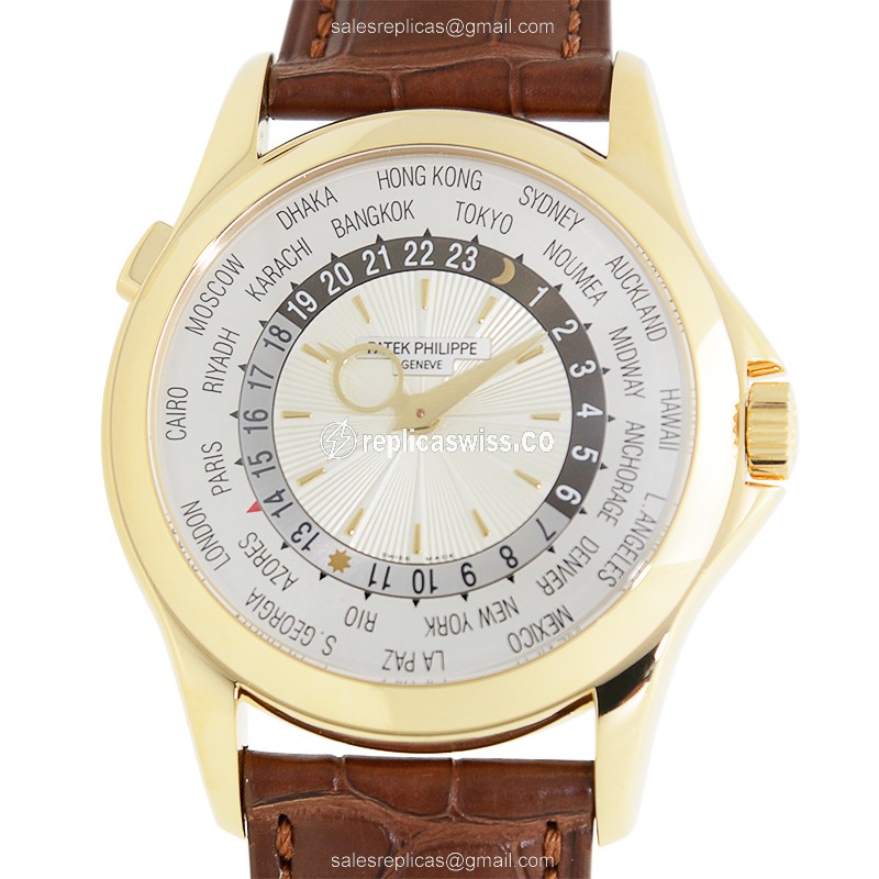 Exquisite Patek Philippe 5130J-001 Replica with White Dial & 18kt Gold Case, Automatic Movement