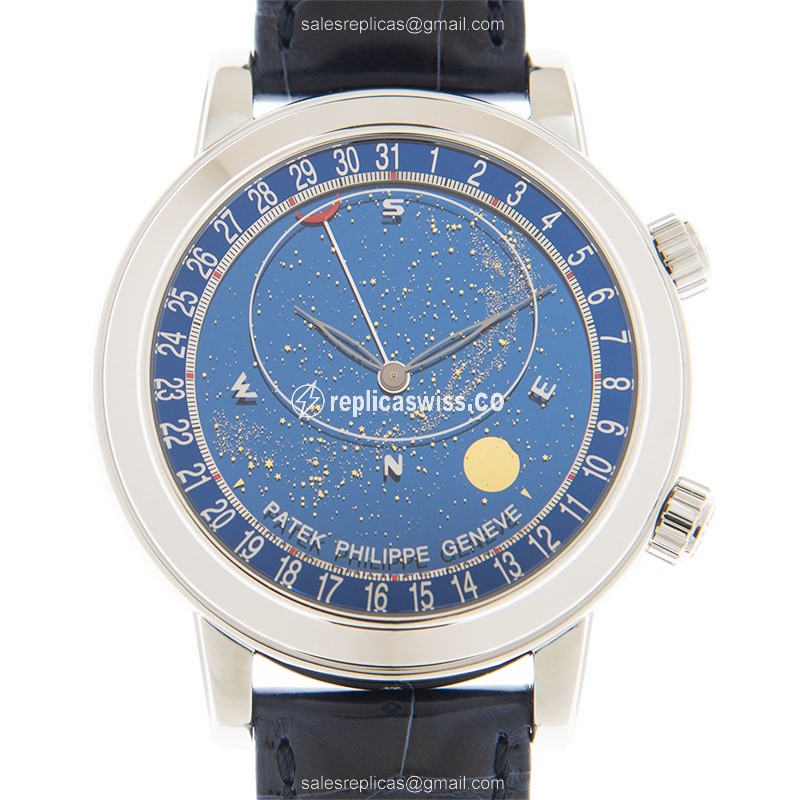 Exquisite Patek Philippe 6102P-001 Replica in 950 Platinum, Automatic Movement with Blue Dial and