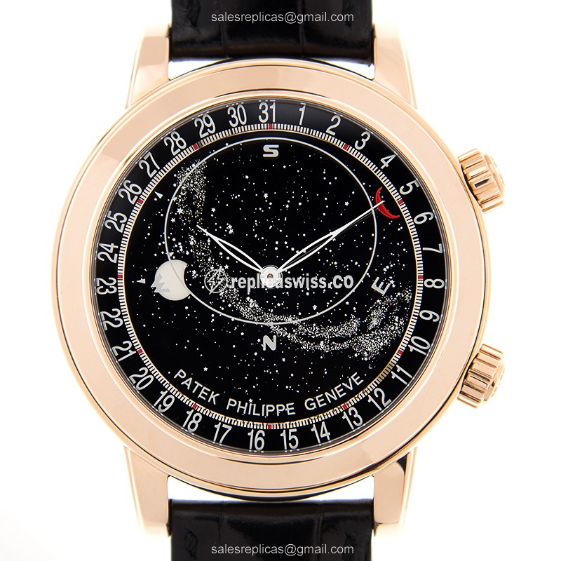 Exquisite Patek Philippe 6102R-001 Replica, Automatic Movement, Black Dial & 18kt Gold Case Watch