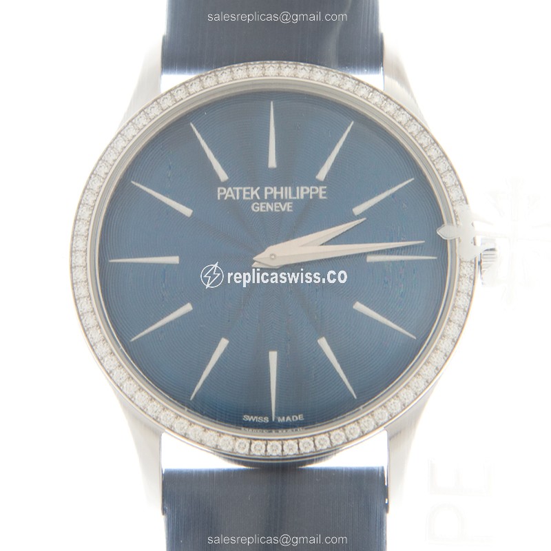 Exquisite Patek Philippe Calatrava Replica in 18kt White Gold, Blue Dial, Automatic Movement Watch