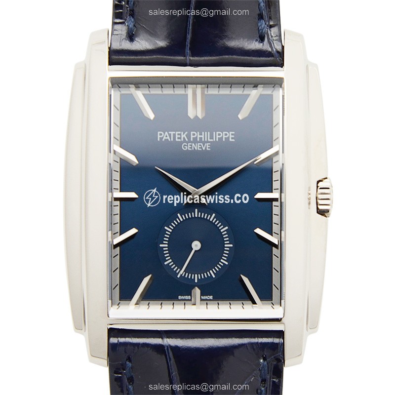Exquisite Patek Philippe Gondolo Replica in 18kt Gold Case, Manual Wind, Blue Dial & Alligator