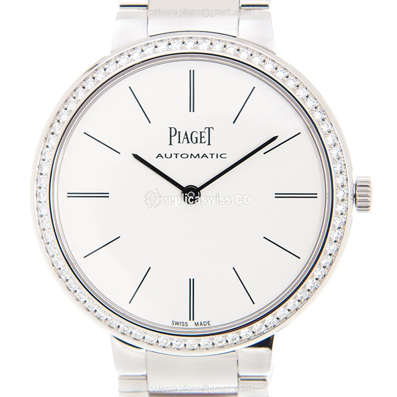 Exquisite Piaget Altíplano Replica in White Gold Case, Automatic Movement & Crystal Bezel Watch