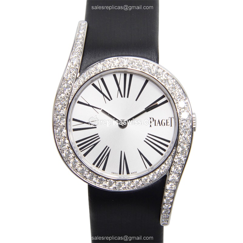 Exquisite Piaget G0A38160 Limelight Replica in 18kt White Gold & Diamond, Silver Dial & Silk Strap