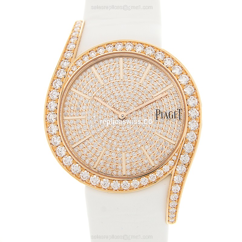 Exquisite Piaget G0A38167 Limelight Replica with Rose Gold Case, Satin White Strap, Sapphire
