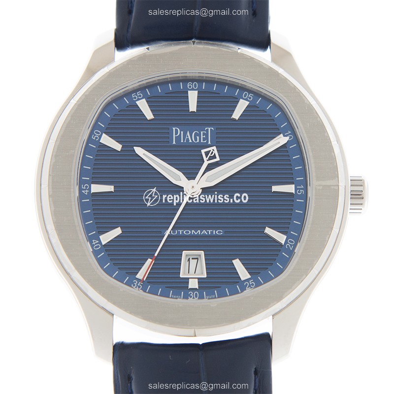 Exquisite Piaget POLO Automatic Watch in Blue Steel & Sapphire Crystal