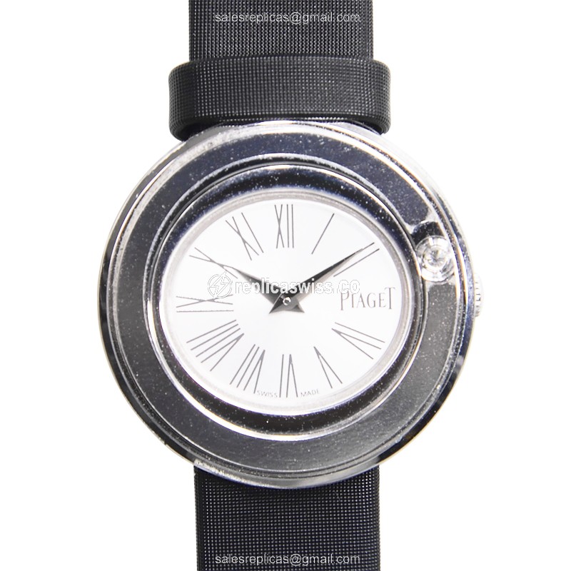 Exquisite Piaget POSSESSION Replica in 18kt Gold with Silver Dial Satin Black Strap Watch