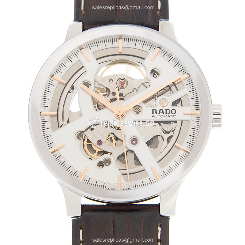 Exquisite Rado Centrix R30179105 Replica Automatic with Silver Dial Brown Leather Strap Watch