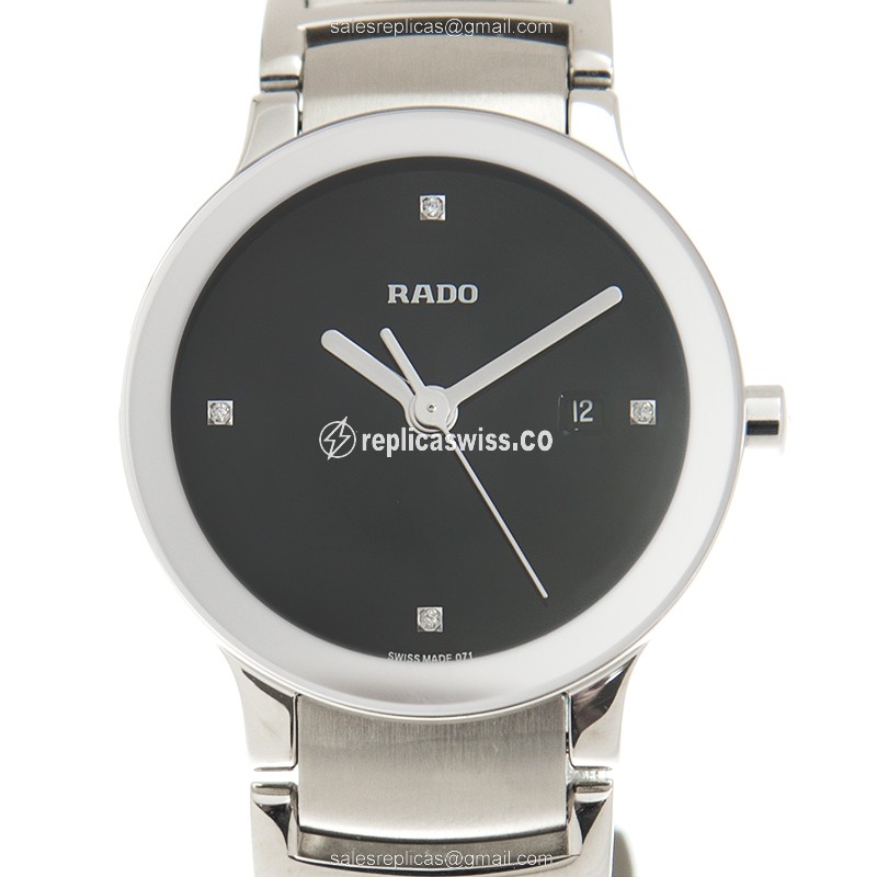 Exquisite Rado CENTRIX Replica Watch in Stainless Steel with Black Dial Quartz Movement