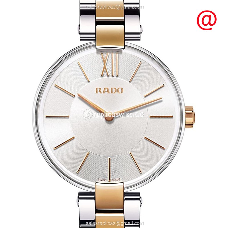 Exquisite Rado R22850103 Coupole Classic Replica Watch | Silver Dial & Gold Steel Strap