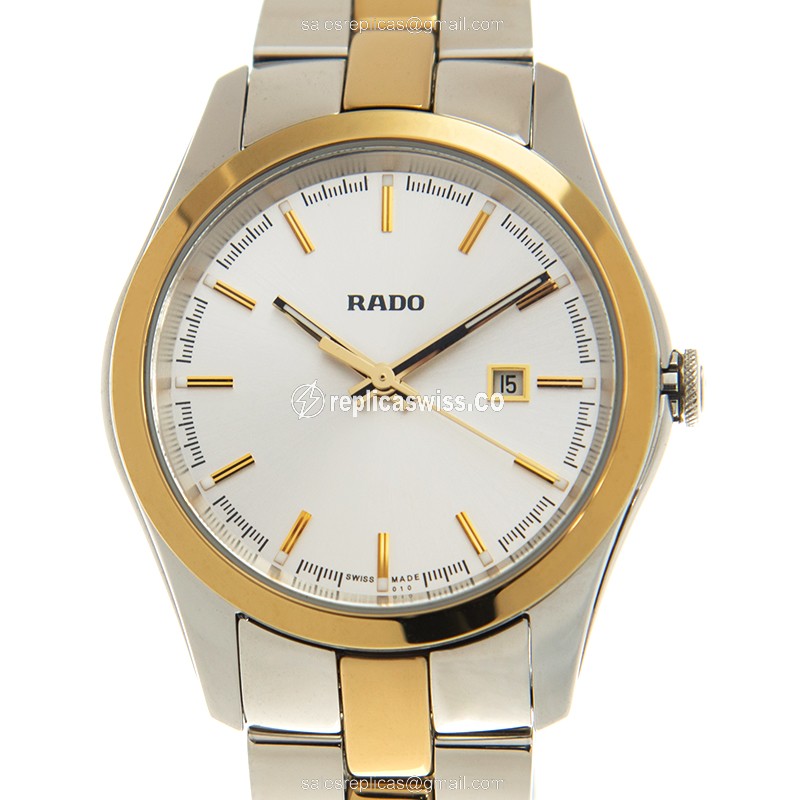 Exquisite Rado R32975102 Hyperchrome Replica, Silver Dial & Gold Case, Gold Link Bracelet Watch