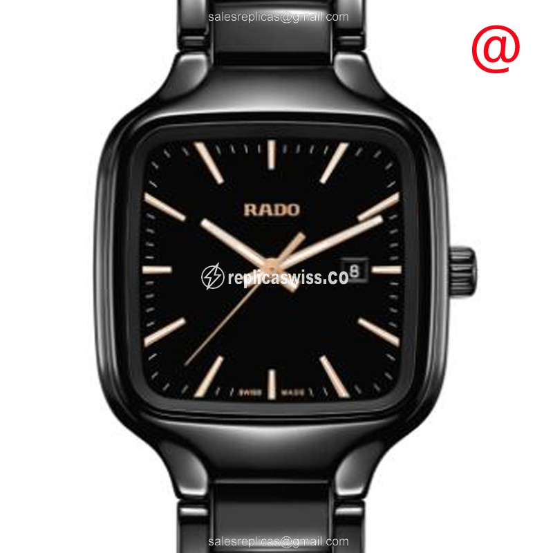 Exquisite Rado TRUE SQUARE Replica in Black Ceramic Dial Quartz Movement Watch