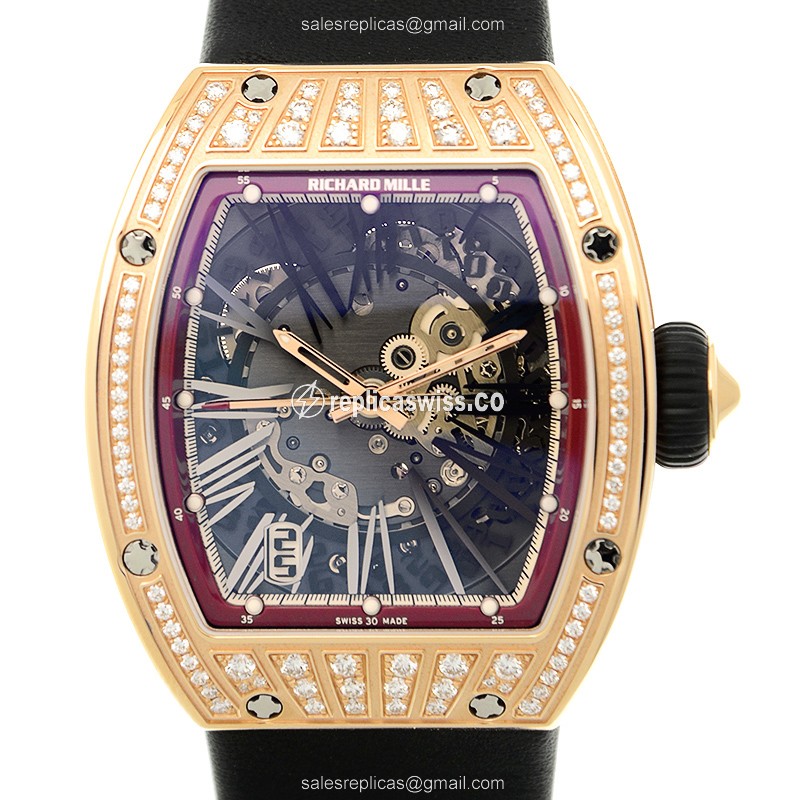 Exquisite Richard Mille RM023 Ladies Replica in 18kt Rose Gold, Automatic Movement, Black Dial