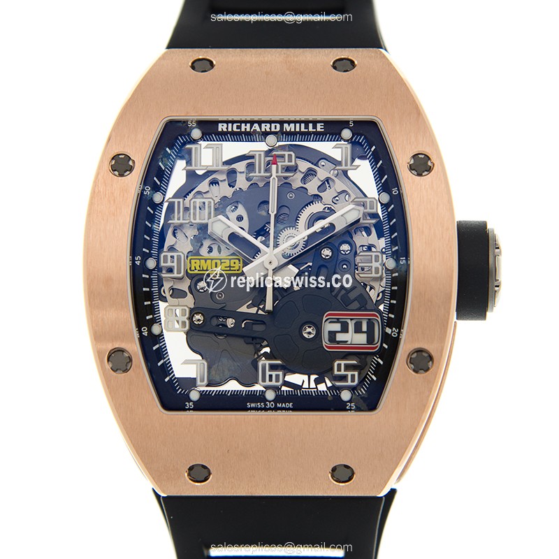 Exquisite Richard Mille RM029-RG Replica in 18kt Rose Gold, Automatic Movement, Black Dial & Rubber