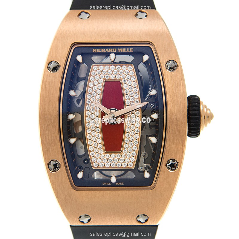 Exquisite Richard Mille RM07 Red Dial Automatic Watch, 18kt Rose Gold Case & Rubber Strap