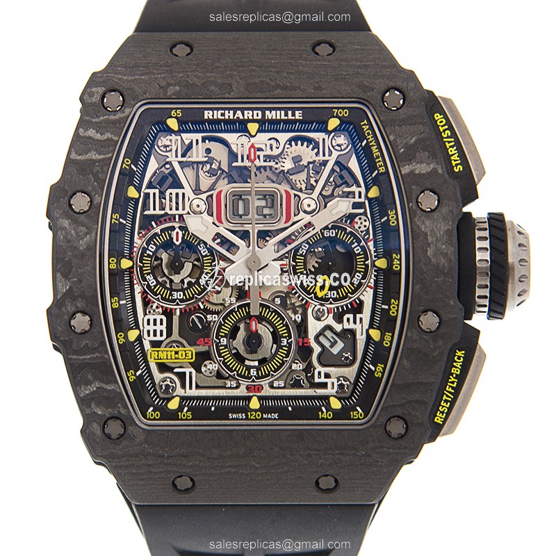 Exquisite Richard Mille RM11-03 Automatic Titanium Replica with Silver Dial & Black Rubber Strap