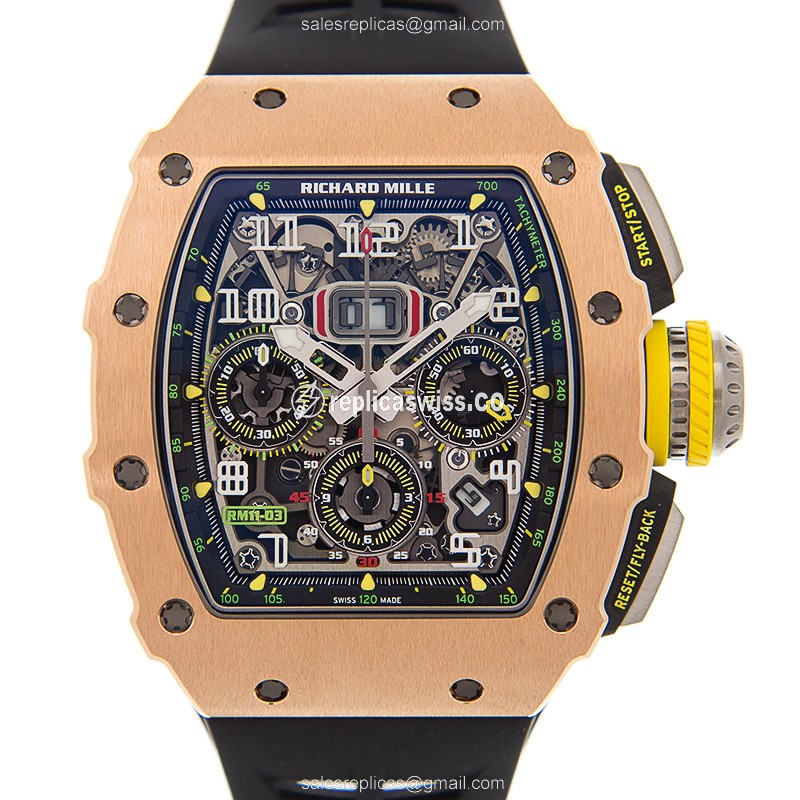 Exquisite Richard Mille RM11-03-RG-TI Replica in 18kt Rose Gold & Steel, Automatic Movement & Black
