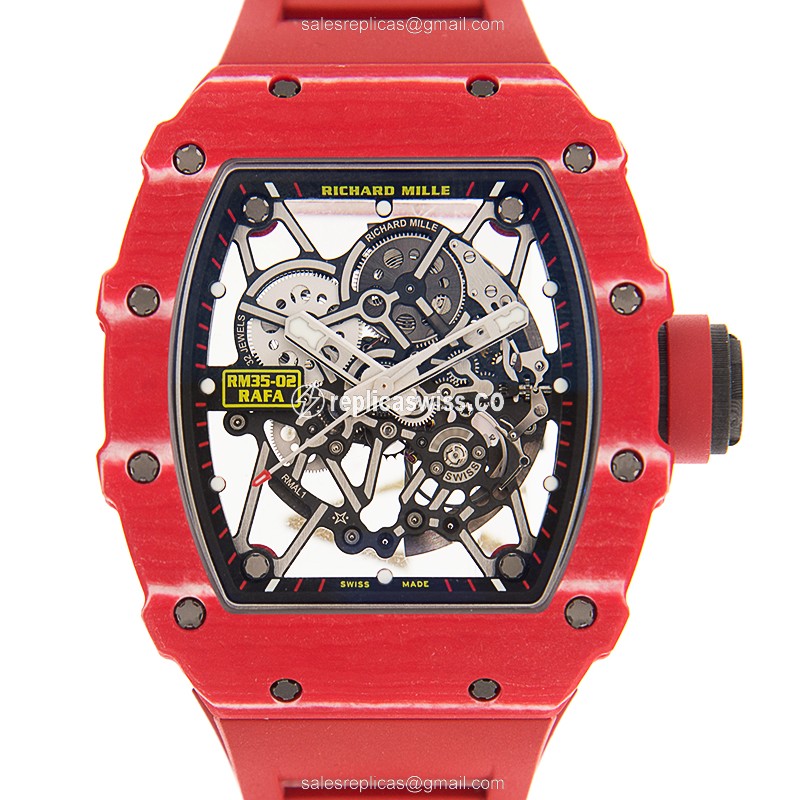 Exquisite Richard Mille RM35-02 Skull Dial Automatic Carbon Fiber Watch, Rubber Strap & Sapphire