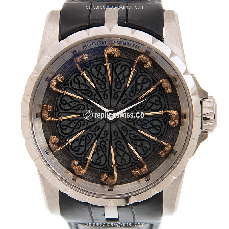 Exquisite Roger Dubuis DBEX0495 EXCALIBUR Replica in 18kt Gold with Automatic Movement Black