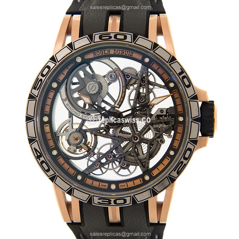 Exquisite Roger Dubuis RDDBEX0574 EXCALIBUR Replica with Automatic Movement & Skeleton Dial Watch