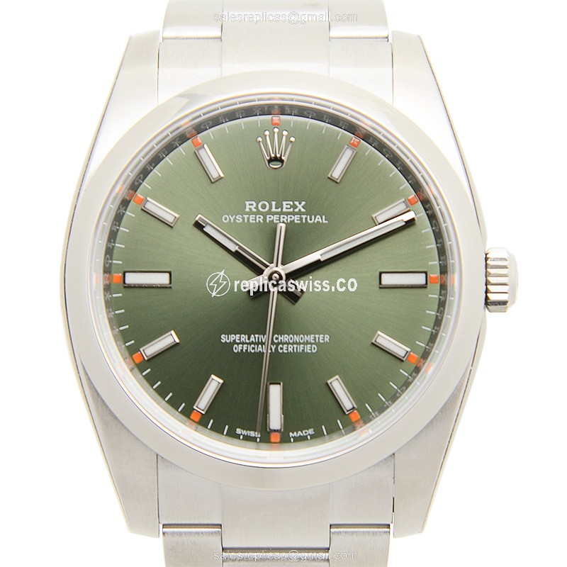 Exquisite Rolex 114200GREEN_O Oyster Perpetual Replica with Automatic Movement Green Dial Watch