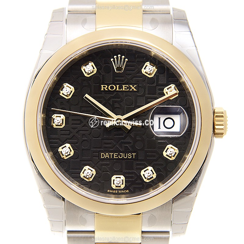Exquisite Rolex 116203J DATEJUST Replica in 18kt Gold & Steel, Automatic Movement, Black Dial Watch
