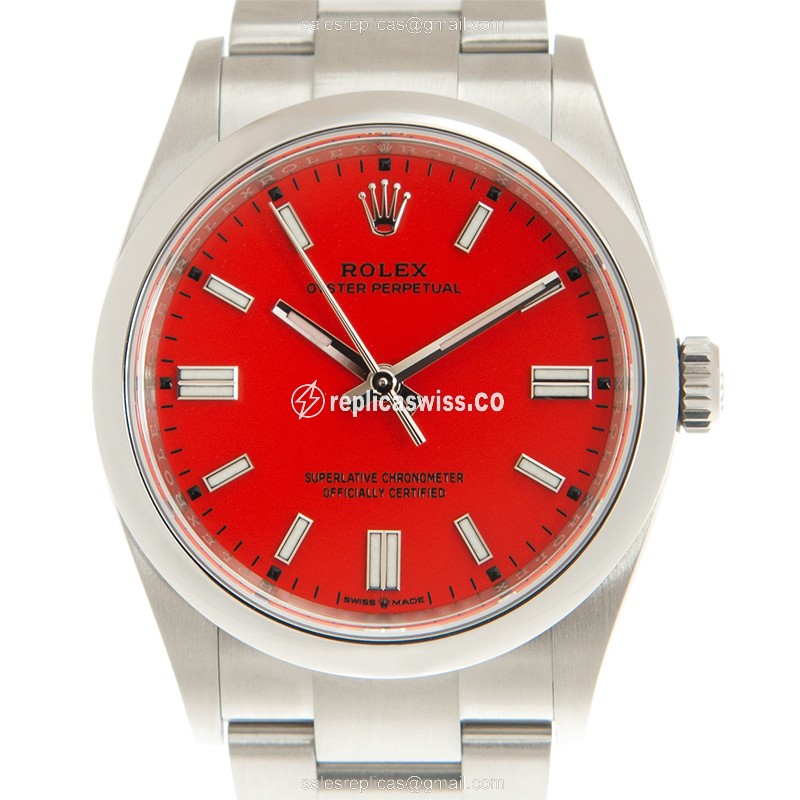 Exquisite Rolex 126000-0007 Replica with Red Dial & Stainless Steel Case & Automatic Movement Watch