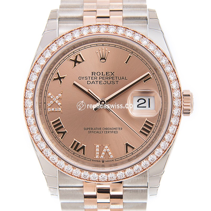 Exquisite Rolex 126281RBR-0015 DATEJUST Replica in Pink with 18kt Gold Bezel Sapphire Crystal