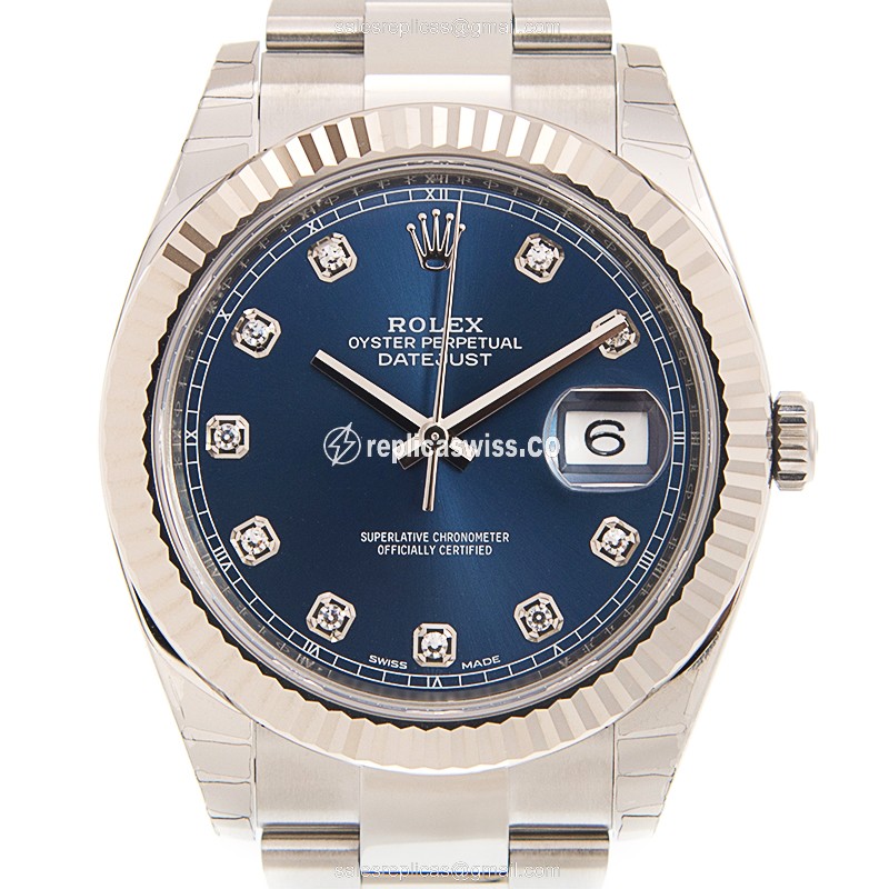Exquisite Rolex 126334-0015 DATEJUST Replica in Blue Dial 18kt White Gold Case Watch