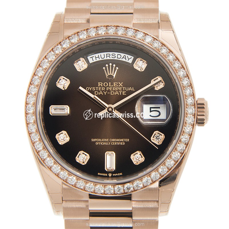 Exquisite Rolex 128345RBR-0040 Replica in 18kt Rose Gold with Brown Dial Automatic Movement