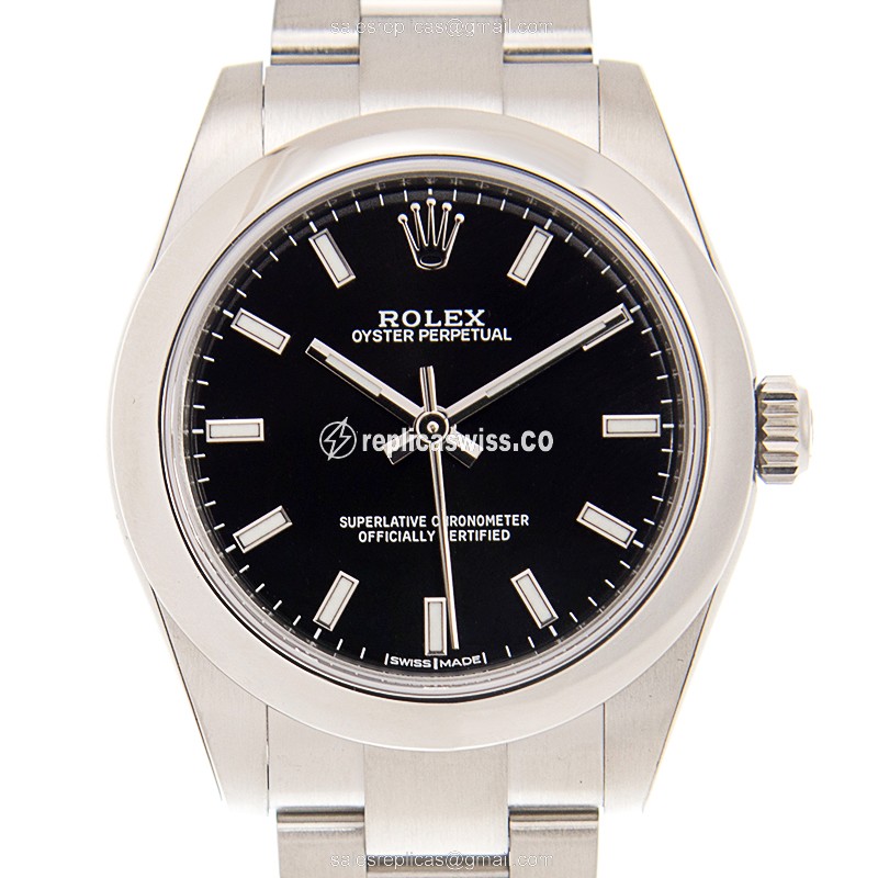 Exquisite Rolex 177200BK_O OYSTER PERPETUAL Replica in Black Dial & Stainless Steel Case with