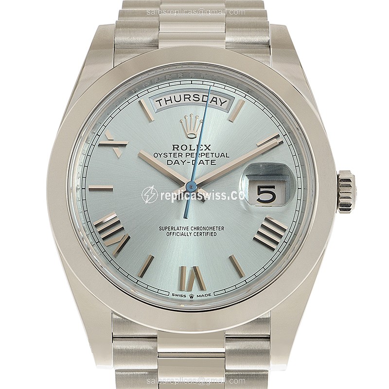 Exquisite Rolex 228206-0044 DAY-DATE Replica in Platinum, Automatic Movement & Blue Dial Watch